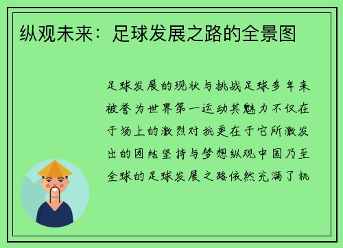 纵观未来：足球发展之路的全景图