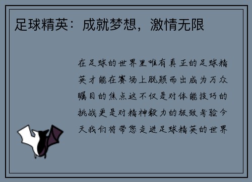 足球精英：成就梦想，激情无限