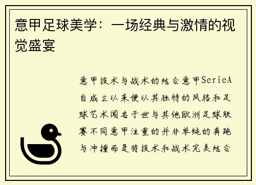 意甲足球美学：一场经典与激情的视觉盛宴